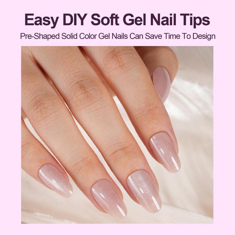 Plauva Cat Eye Press on Nails, 300Pcs Short Oval Cat Eye Nail Tips, Glossy Glitter Soft Gel Fake Nails for Women and Girls Stick On Nails in 15 Sizes - Image 3